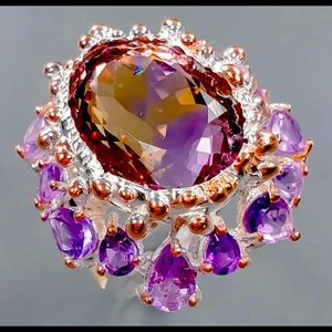 Exquisite Art Genuine Ametrine Amethyst Ring
